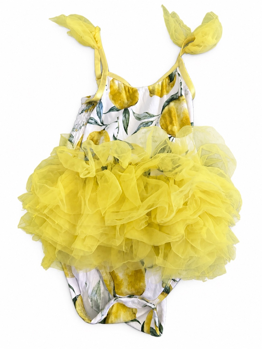 Posh Peanut Lemon Print Yellow Tutu Romper 6–12M